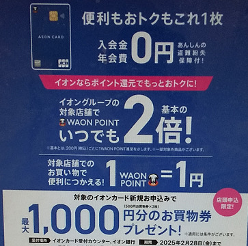 店頭でのイオンカード申込みキャンペーンのチラシ